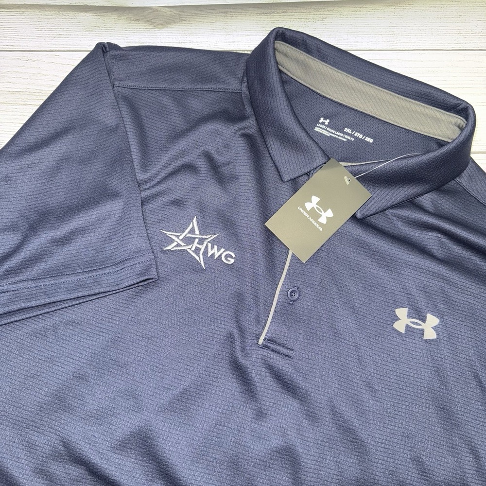 Under Armour Polo Shirt Mens 2XL Blue Loose Performance Embroidered Logo NEW